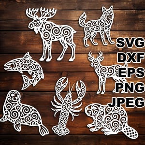Eleganti file di taglio SVG con fauna selvatica del Maine (svg dxf png eps jpeg) Silhouette e Cricut, scrapbooking digitale, creazione di biglietti, taglio della carta, CNC, laser