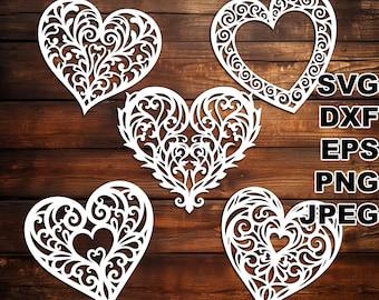More Filigree Hearts SVG cut files (svg dxf png eps jpeg) Silhouette & Cricut, digital scrapbooking, card making, paper cut, CNC laser DIY