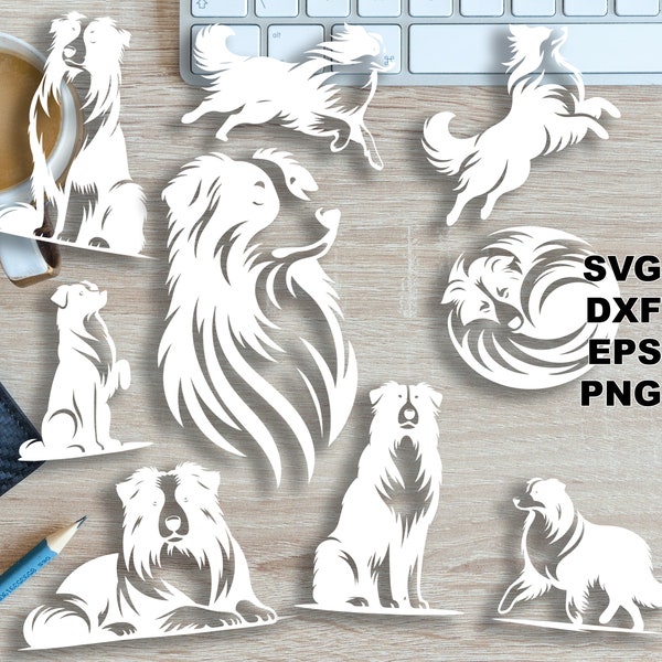 Australian Shepherd SVG cut files (svg dxf png eps) Silhouette & Cricut, digital scrapbooking, card making, paper cut svg file, pet DIY