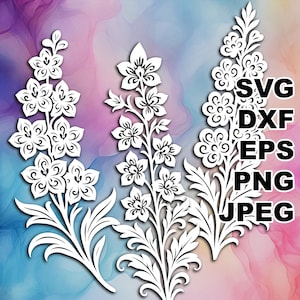 Filigree Delphinium SVG cut files (svg dxf png eps jpeg) Silhouette & Cricut, digital scrapbooking, card making, paper cut, CNC, laser
