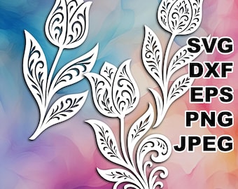Filigree Tulip SVG cut files (svg dxf png eps jpeg) Silhouette & Cricut, digital scrapbooking, card making, paper cut, CNC and laser DIY