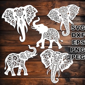 Aufwendige Elefant SVG-Schnittdateien (svg dxf png eps jpeg) Silhouette & Cricut, digitales Scrapbooking, Kartenherstellung, Papierschnitt, CNC und Laser DIY