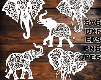 Intricate Elephant SVG cut files (svg dxf png eps jpeg) Silhouette & Cricut, digital scrapbooking, card making, paper cut, CNC and laser DIY