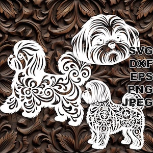 Shih Tzu fancy SVG cut files (svg dxf png eps jpeg) Silhouette & Cricut, digital scrapbooking, card making, paper cut, CNC and laser DIY