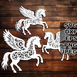 Arquivos de corte SVG Lovely Pegasus (svg dxf png eps jpeg) Silhouette & Cricut, scrapbooking digital, criação de cartões, corte de papel, CNC e DIY a laser