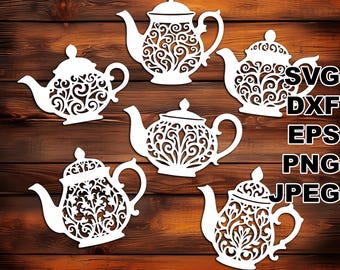 Filigree Tea Pot (more) SVG cut files (svg dxf png eps jpeg) Silhouette & Cricut, digital scrapbooking, paper cut, CNC and laser DIY