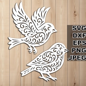 Filigrane Spatz SVG Schnittdateien (svg dxf png eps jpeg) Silhouette & Cricut, digitales Scrapbooking, Kartenherstellung, Papierschnitt, CNC und Laser DIY