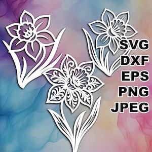 Filigran påsklilja SVG-klippfiler (svg dxf png eps jpeg) Silhouette & Cricut, digital scrapbooking, korttillverkning, pappersklipp, CNC och laser DIY