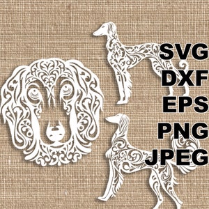 Saluki fantasia SVG taglia file (svg dxf png eps jpeg) Silhouette & Cricut, scrapbooking digitale, creazione di carte, file in formato SVG tagliato carta, animale domestico fai da te