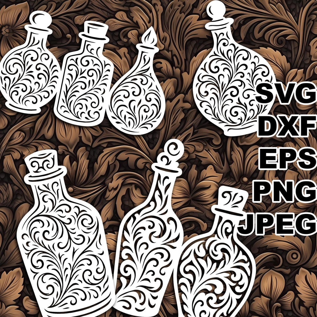 Potion Svg Files Filigree Potion Bottles SVG Cut Files (svg Dxf Png Eps Jpeg) Silhouette ...