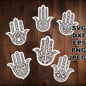 Filigrane Hamsa SVG Schneidedateien (svg dxf png eps jpeg) Silhouette & Cricut, digitales Scrapbooking, Kartenherstellung, Papierschnitt, CNC und Laser DIY