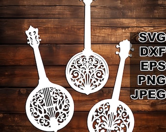 Banjo filigree SVG cut files (svg dxf png eps jpeg) Silhouette & Cricut, digital scrapbooking, card making, paper cut, CNC and laser DIY