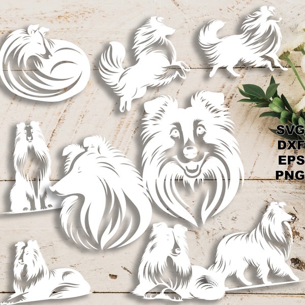 Shetland Sheepdog SVG fichiers coupés (svg dxf png eps) Silhouette & Cricut, scrapbooking numérique, fabrication de cartes, fichier svg découpé en papier, bricolage pour animaux de compagnie