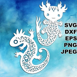 Filigree Axolotl SVG cut files (svg dxf png eps jpeg) Silhouette & Cricut, digital scrapbooking, card making, paper cut, CNC and laser DIY