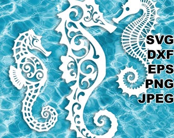 Seahorse SVG cut files (svg dxf png eps jpeg) Silhouette & Cricut, digital scrapbooking, card making, paper cut, CNC and laser DIY