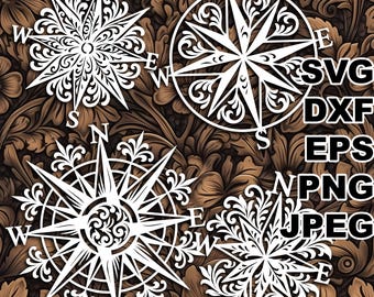 Filigree Compass Rose SVG cut files (svg dxf png eps jpeg) Silhouette & Cricut, digital scrapbooking, card making, paper cut, CNC, laser