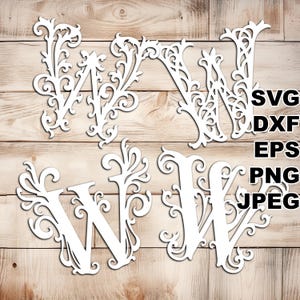 Arquivos de corte SVG de letra W em filigrana (svg dxf png eps jpeg) Silhouette & Cricut, scrapbooking digital, criação de cartões, corte de papel, CNC e laser DIY