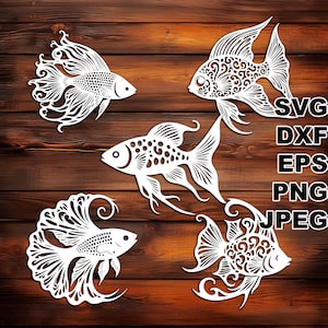 Fichiers coupés en filigrane Beta Fish (svg dxf png eps jpeg) Silhouette & Cricut, scrapbooking numérique, fabrication de cartes, papier découpé, CNC et laser DIY