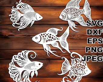 Filigree Beta Fish SVG cut files (svg dxf png eps jpeg) Silhouette & Cricut, digital scrapbooking, card making, paper cut, CNC and laser DIY