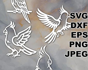 Fine Cockatiel SVG cut files (svg dxf png eps jpeg) Silhouette & Cricut, digital scrapbooking, card making, paper cut, CNC and laser DIY