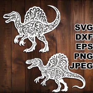 Filigree Spinosaurus SVG cut files (svg dxf png eps jpeg) Silhouette & Cricut, digital scrapbooking, card making, paper cut, CNC, laser