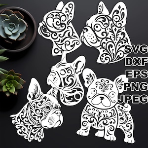 Französische Bulldogge ausgefallene SVG-Schnittdateien (svg dxf png eps jpeg) Silhouette & Cricut, digitales Scrapbooking, Kartenherstellung, Papierschnitt, CNC Laser DIY