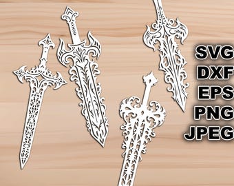 Crystal Sword SVG cut files (svg dxf png eps jpeg) Silhouette & Cricut, digital scrapbooking, card making, paper cut, CNC and laser DIY