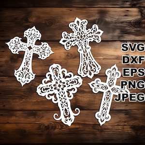 Arquivos de corte SVG de cruzes filigranas (svg dxf png eps jpeg) Silhouette & Cricut, scrapbooking digital, criação de cartões, corte de papel, CNC e laser DIY