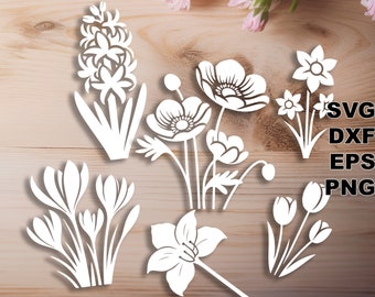 Pays-Bas flore SVG coupe fichiers (svg dxf png eps) vinyle et papier découpé, CNC, fichier svg découpé au laser, décoration florale DIY