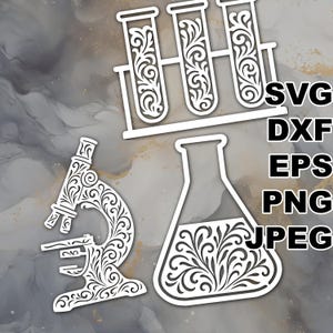 Archivos de corte SVG de Filigree Science Stuff (svg dxf png eps jpeg) Silhouette y Cricut, scrapbooking digital, corte de papel, CNC, láser