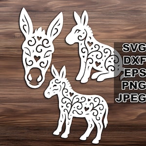 Lovely Donkey SVG cut files (svg dxf png eps jpeg) Silhouette & Cricut, digital scrapbooking, card making, paper cut, CNC and laser DIY