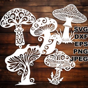 Fichiers coupés SVG champignons fantaisie (svg dxf png eps jpeg) Silhouette & Cricut, scrapbooking numérique, fabrication de cartes, papier découpé, CNC / laser DIY