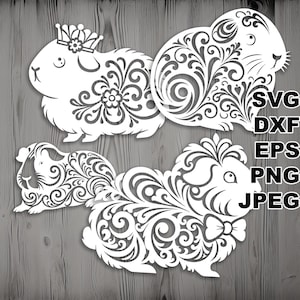 Fanciest Guinea Pig SVG cut files (svg dxf png eps jpeg) Silhouette & Cricut, digital scrapbooking, paper cut, CNC and laser DIY