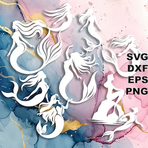 Meerjungfrau SVG schneide die Dateien (svg dxf png eps) Silhouette & Cricut, digitales scrapbooking, Kartenherstellung, Papierschnitt svg datei, Dekor DIY