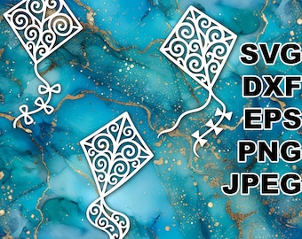Elegant Kite SVG cut files (svg dxf png eps jpeg) Silhouette & Cricut, digital scrapbooking, card making, paper cut, CNC and laser DIY