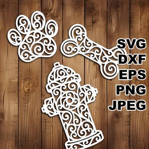 Elegante Pup Accoutrements SVG-bestanden knippen (svg dxf png eps jpeg) silhouet en Cricut, digitale scrapbooking, kaarten maken, papier snijden, CNC, laser