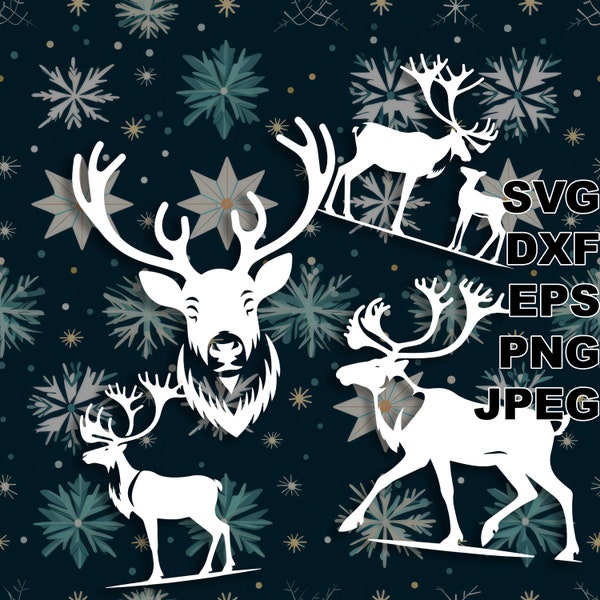 Caribou / Reindeer SVG cut files (svg dxf png eps jpeg) vinyl and paper cut, CNC, laser cut svg file, arctic decor DIY