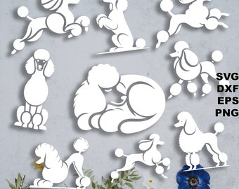 Pliki do cięcia SVG dla pudli (svg dxf png eps) Silhouette i Cricut, cyfrowe scrapbooking, tworzenie kartek, plik cięcia papieru svg, zrób to sam dla zwierząt