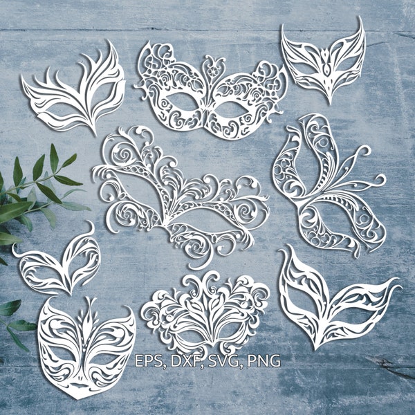 Masquerade SVG cut files (svg dxf png eps) Silhouette & Cricut, digital scrapbooking, card making, paper cut svg file, floral decor DIY