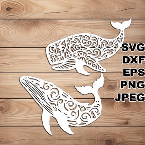 Fichiers de coupe SVG baleine en filigrane (svg dxf png eps jpeg) Silhouette & Cricut, scrapbooking numérique, fabrication de cartes, papier découpé, CNC et bricolage laser