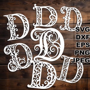 Archivos de corte SVG de la letra D de filigrana (svg dxf png eps jpeg) Silhouette y Cricut, scrapbooking digital, fabricación de tarjetas, corte de papel, bricolaje con CNC y láser