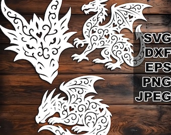 Lovely Dragon SVG cut files (svg dxf png eps jpeg) Silhouette & Cricut, digital scrapbooking, card making, paper cut, CNC and laser DIY
