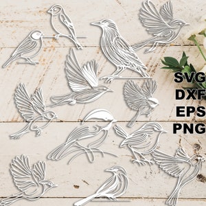 Pliki SVG do cięcia małych ptaków (SVG, DxF, PNG, EPS) Silhouette i Cricut, cyfrowe scrapbooking, tworzenie kartek, plik SVG do cięcia papieru, dekoracje DIY