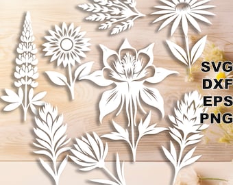 Flore des montagnes Rocheuses, fichier SVG (svg dxf png eps), vinyle et papier découpé, CNC, fichier svg découpé au laser, décoration florale DIY