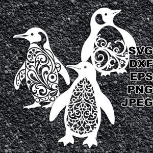Eleganckie pingwiny SVG pliki do cięcia (svg dxf png eps jpeg) Silhouette i Cricut, cyfrowe scrapbooking, tworzenie kartek, cięcie papieru, CNC i laserowe DIY
