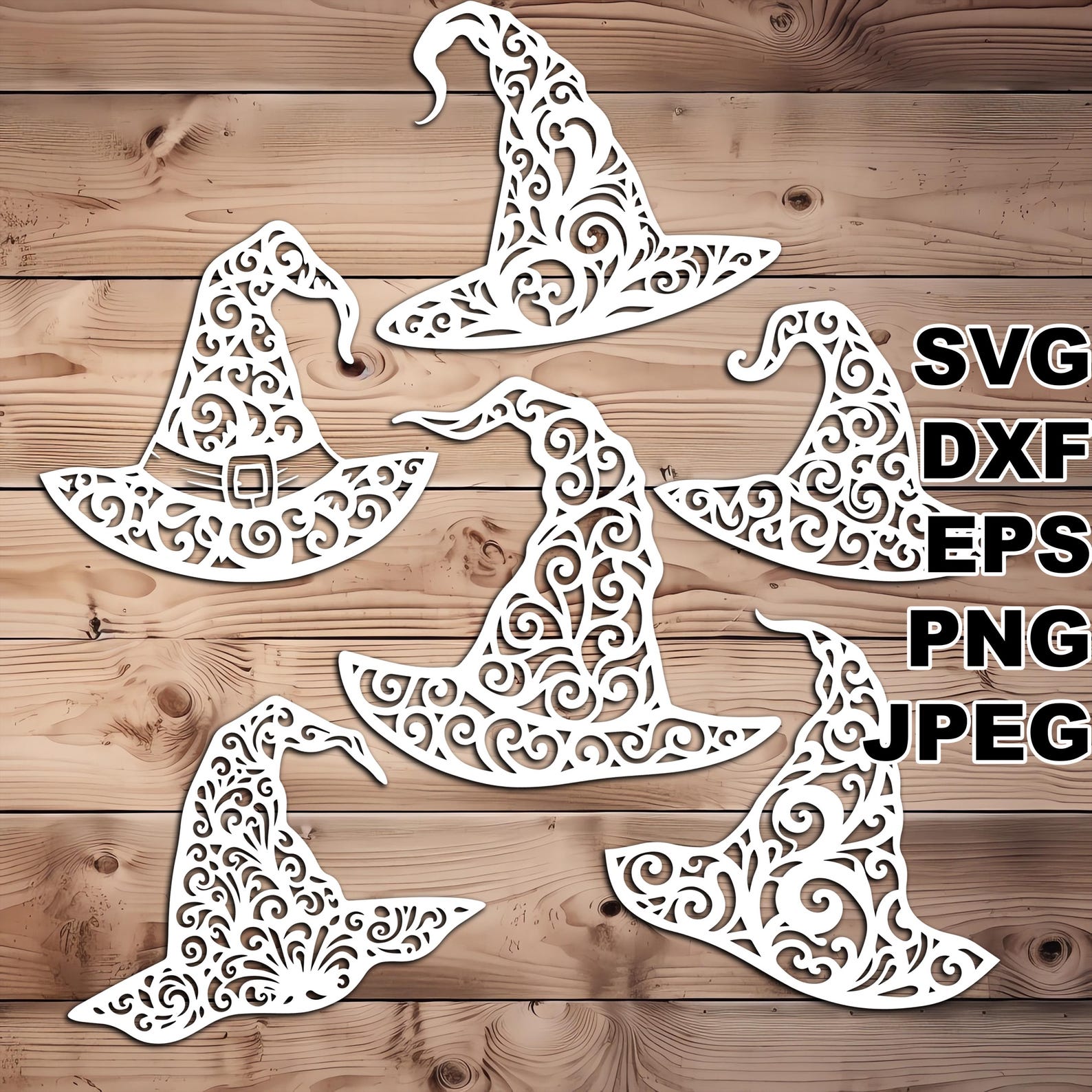 A Filigree Hat Shape as a Paper Accent Flat filigree witch-hat cut-file preview with decorative internal scrollwork.