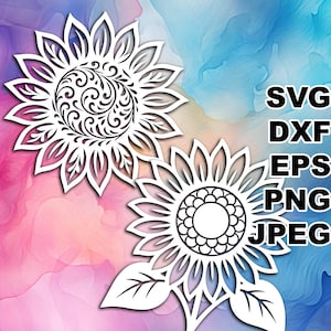 More filigree Sunflowers SVG cut files (svg dxf png eps jpeg) Silhouette & Cricut, digital scrapbooking, paper cut, CNC and laser DIY