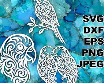 Filigree Parakeet SVG cut files (svg dxf png eps jpeg) Silhouette & Cricut, digital scrapbooking, card making, paper cut, CNC and laser DIY
