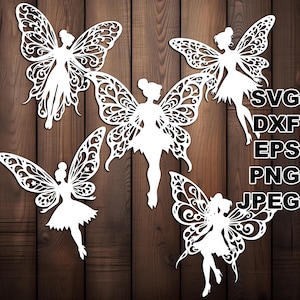 Filigrane Feen SVG-Schnittdateien (svg dxf png eps jpeg) Silhouette & Cricut, digitales Scrapbooking, Kartenherstellung, Papierschnitt, CNC und Laser DIY