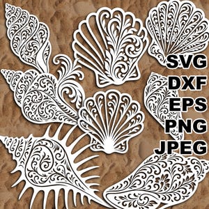 More Filigree Seashells SVG cut files (svg dxf png eps jpeg) Silhouette & Cricut, digital scrapbooking, card making, paper cut, CNC, laser